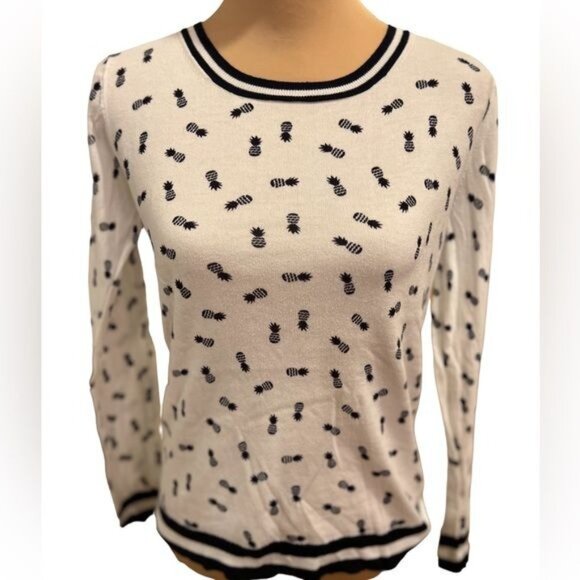 J Crew Factory pineapple print lightweight crew neck Teddie sweater Size Small - Picture 1 of 10